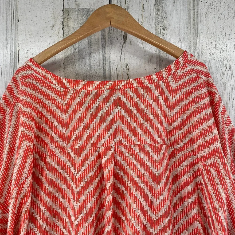 Catherines Henley Tunic Top Womens Plus 3X 26/28W Orange Cream Polyester S/S - Picture 5 of 6